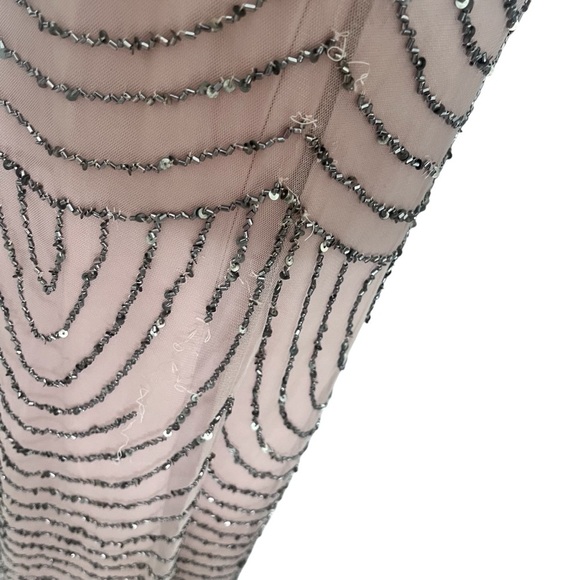 Adrianna Papell Women's Long Beaded Art Deco Blouson Gown Taupe/Pink Size 4 - Picture 15 of 16